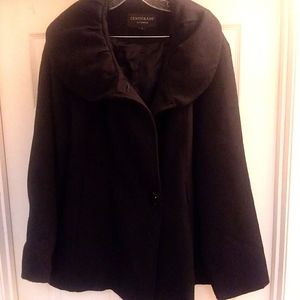 Black Peacoat with Oversized Collar